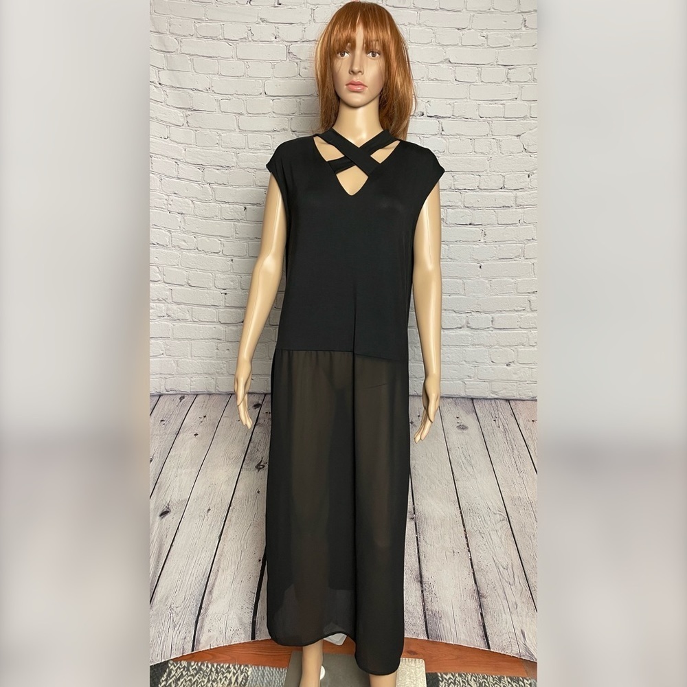 New Cha Cha Vente Black Long Sheer Bottom Top Tunic Size L
